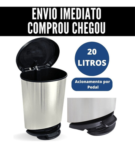 Lixeira Resistente 20 Litros Cesto De Lixo Plástico Inox Lab