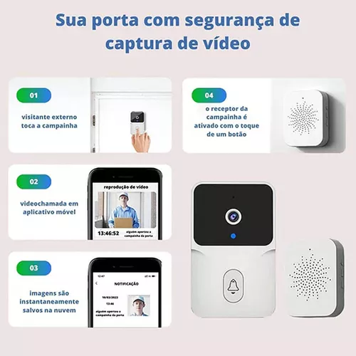 Video Porteiro Campainha Com Câmera Wifi Inteligente Áudio