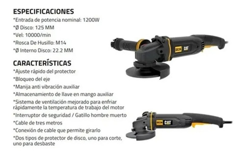Imagen 4 de 4 de Amoladora Angular Caterpillar Dx36 1200w 125mm