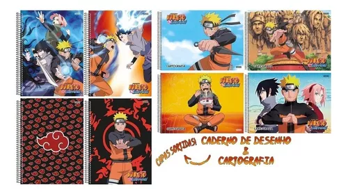 Kit 2 Cadernos Naruto Shippuden + Caderno Desenho Naruto