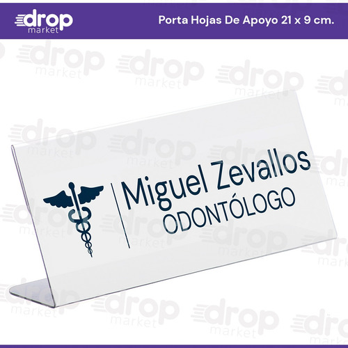 Imagen 2 de 10 de Porta Nombres Porta Hojas Apoyo Tipo Acrílico 21x09cm. X10u