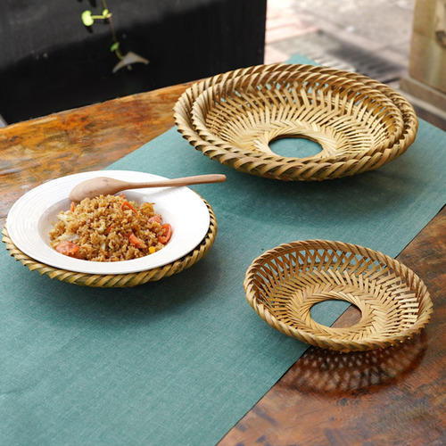 Mantel Individual Redondo Tejido A Mano Con Soporte 4 Piezas