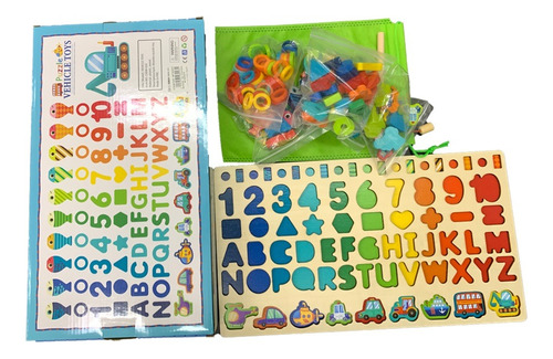 Juego Encastre Madera Infantil Multifuncion Nmeros Letras Pe