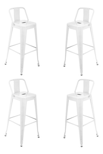 Set 4 Bancos Tolix Altos Con Respaldo Silla Para Barra Vintage Color Blanco KingsHouse