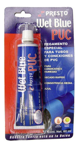 Cemento Para Pvc Azul 60 Ml Wet Blue En Tubo