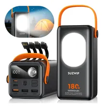 Power Bank 100000 mAh Cargador Portátil SUZWIP 180W Carga Rápida, Cable Incorporado, Batería Externa 8 Salidas Y 3 Entradas, Esencial Para Viajes Y Camping Para iPhone, Samsung, Android, iPad, etc.