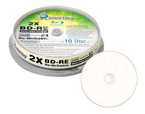 50 Pack Smartbuy 2x 25gb Blue Blu-ray Bd-re Rewritable White