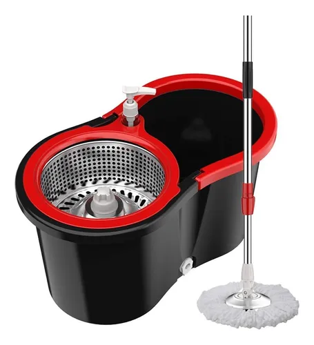 Mopa Giratoria 360 Bicolor Con Balde Centrifugador De Metal Con Tapón Y Dispensador De Jabón Alta Calidad Everest