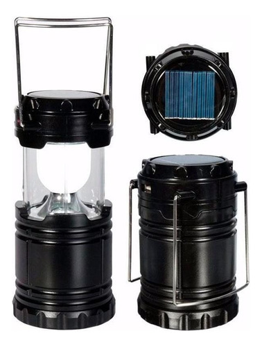 Lampião Lanterna Recarregável Com Usb Ou Energia Solar Preto