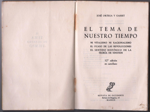 El Tema De Nuestro Tiempo José Ortega Y Gasset (Usado)