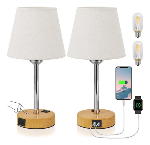 Beige Table Lamps For Home Set Of 2, Led Bulbs Included...