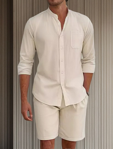 Conjunto De Camisa Y Pantalones Cortos De Algodón Y Lino Par
