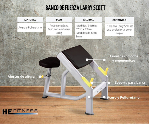 Banco De Fuerza Larry Scott Negro P/mancuernas Profesional