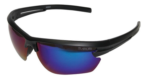 Gafas polarizadas Maruri Dz6624 con revestimiento de espejo y funda, color negro, marco negro, lente negra, color azul