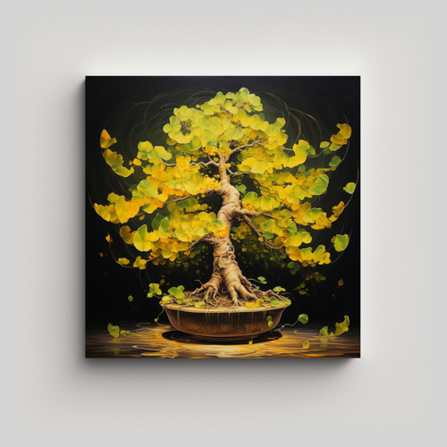 60x60cm Cuadro Abstracto Ginkgo Biloba Bonsai Bastidor Mader