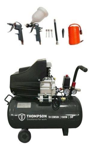 Compresor De Aire 1500w Con Kit Pistola Thompson Th-com50k Color Negro Fase Eléctrica Monofásica Frecuencia 50hz