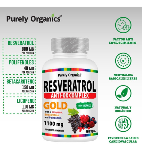 Imagen 3 de 5 de Resveratrol Anti-ox Complex Gold | 90 Caps | Antioxidante
