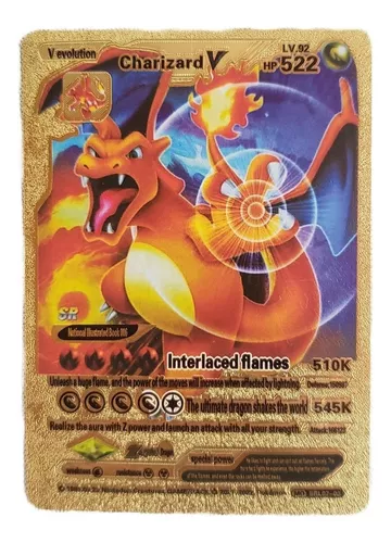 Card Metal Dourada Charizard Dx Colecionador Pokémon - Escorrega o