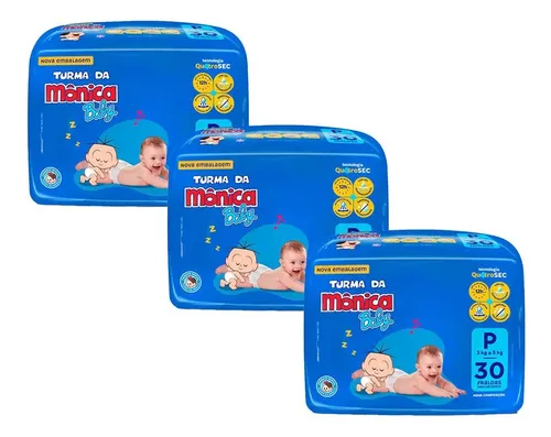 Kit 3 Fraldas Turma Da Mônica Baby Jumbo P Com 30un Cada P Sem Gênero