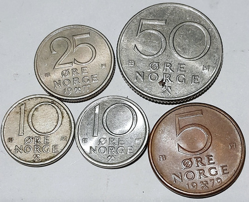 Moneda Lote 50 Ore Norge 1976 5 Ore Norge 1979 25 De 1977 10