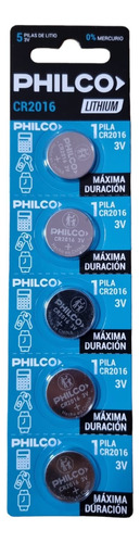 5 X Pilas Philco Cr 2016 Pila Boton 3 V
