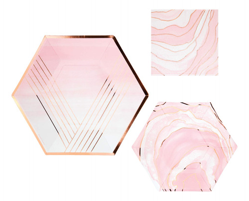 Blush Pink And Gold Party Supplie Incluye Plato Papel Para 8