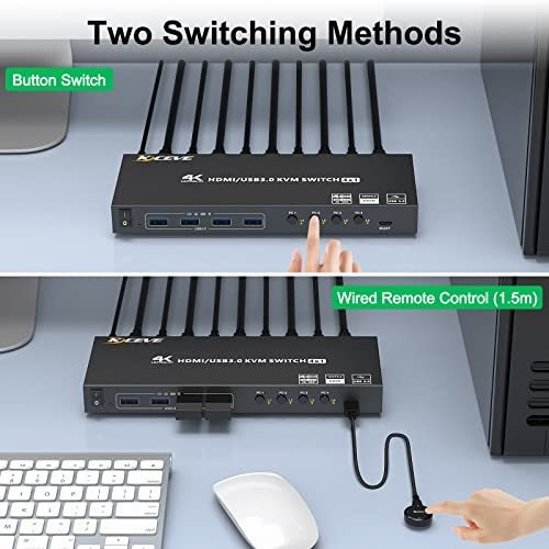 Conmutador Kvm Usb 3.0 Hdmi De 4 Puertos Compatible Con 4k @