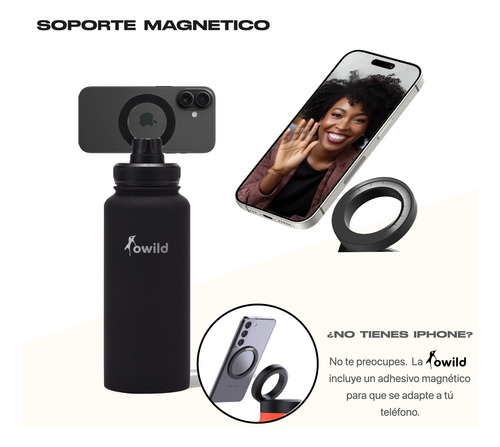 Botella Magnetica Termica Owild 1000 Ml + Tapa Y Magsafe