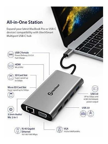 Utechsmart - Hub Usb C, 11 En 1, Adaptador Usb C Con