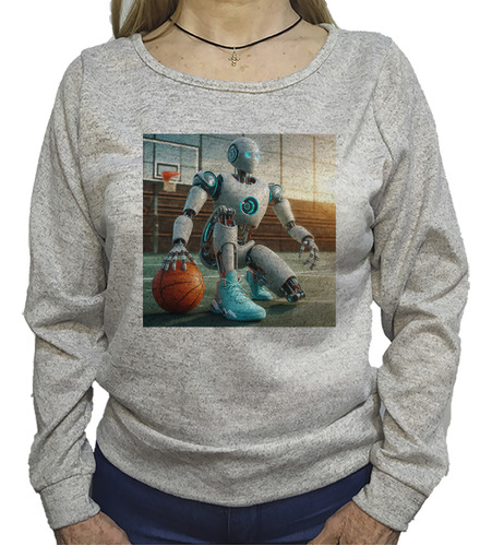 Musculosa Dama Robot Jugando Basquet 2 Pelotas Basket