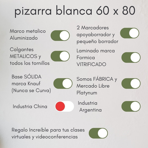 Pizarra Blanca 60x80cm + Todos Los Accesorios Gratis