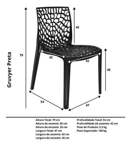 Jogo Conjunto De Mesa 80x80 Com 4 Cadeiras Gruvyer Moderna