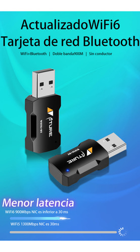 Antena Adaptador Wifi6 900mbps 2.4g + 5g Bluetoo5.3 Usb