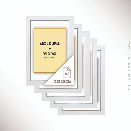 5 Quadros C/ Moldura E Vidro A4 P/ Diploma Certificado Fotos