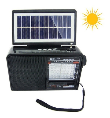 Radio Am/fm 8 Bandas, Modelo Ba-1575 Solar, Usb, Tf. 