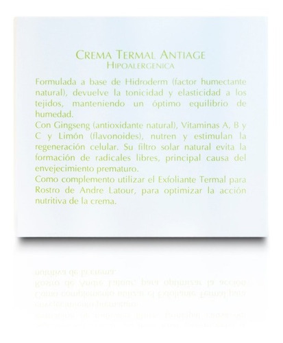 Crema Termal Antiage Vit A C Y B Andre Latour X65grs Tipo de piel Pieles normales a mixtas