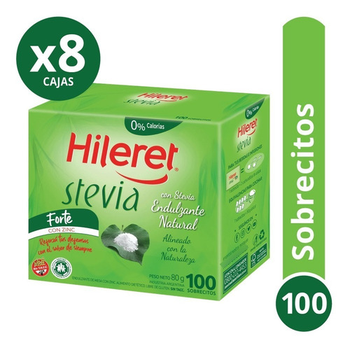 Endulzante Hileret Stevia. Pack 8 X 100 Sobrecitos