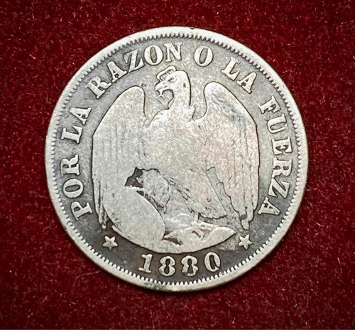 Moneda 20 Centavos Chile 1880 Plata 0.500 Km 138.2