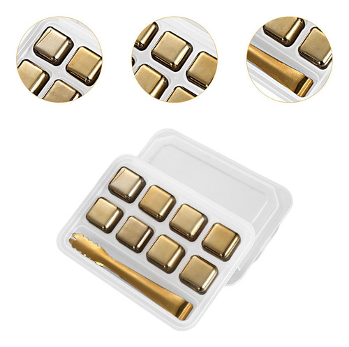 Cubitos De Hielo De Acero Inoxidable, Rocas 8 Oro Con Clip