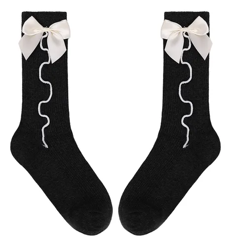 Calcetines De Algodón Con Lazo, Calcetines Medios Dulces, Ca