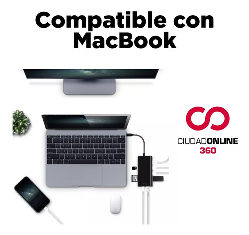 Usb C Zapatatilla 8 En 1 Hub Hdmi Memoria Sd Compatible Mac