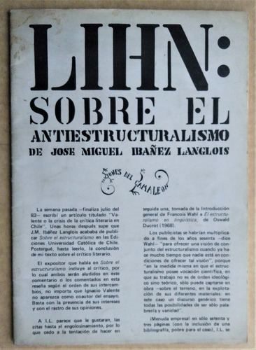 Enrique Lihn. Sobre El Estructuralismo