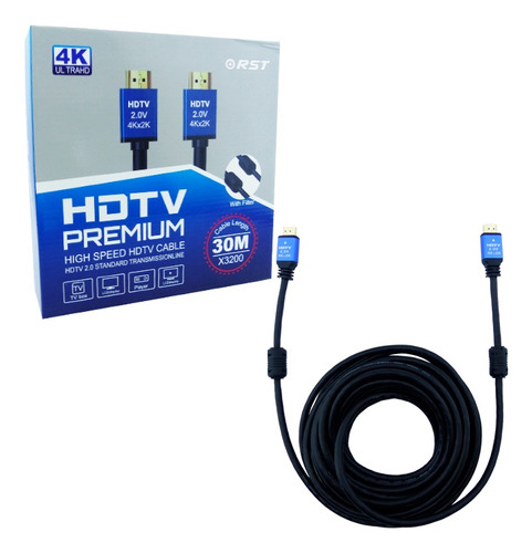 Cable Hdmi Hdvt De 30 Mts Con Doble Filtro 4k Marca Rst, 2.0