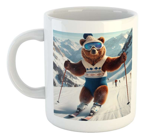 Taza Ceramica Oso Practicando Esqui Deporte Nieve M4