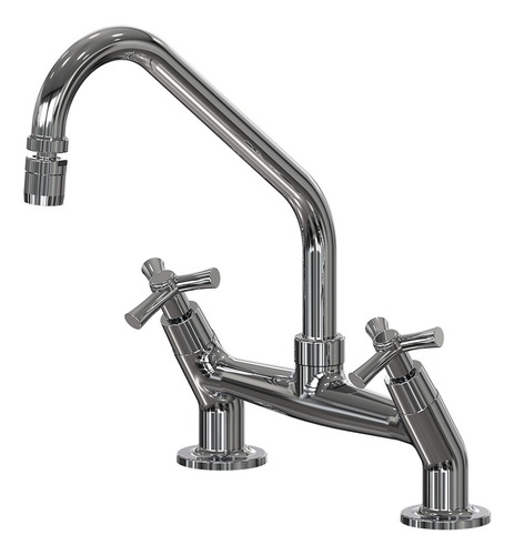 Misturador De Mesa Duplocomando Para Cozinha Fani 1256 29 Acabamento Cromado Cor Prateado
