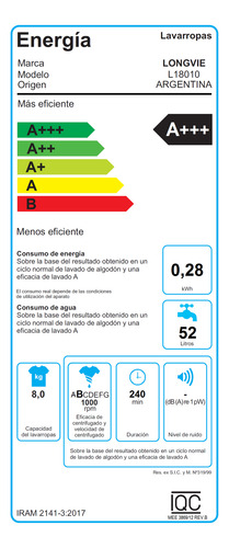 Imagen 4 de 7 de Lavarropas Longvie L18010 8kg 1000rpm