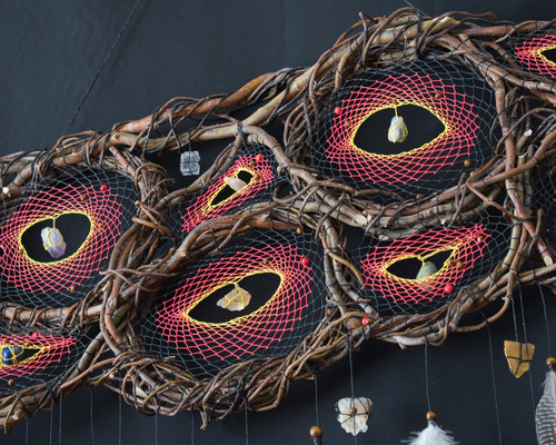 Atrapasueños Boho 110cm - Artesanía Con Plumas Y Piedras
