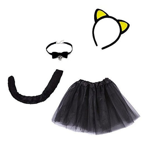 Traje De Gato Negro De 4-pieces Para Niña Trajes De J4xxz