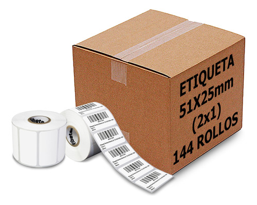 144 Rollos Etiqueta Térmica 2x1 (51x25 Mm) Full 1000 Pzs C/u