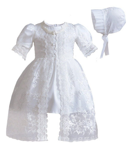 Romping House Vestido De Bautizo De Organza Con Encaje Y Cap